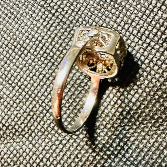 Silver Stainless Steel w Simulated Green Topaz Cushion Square CZ Ring Size 9 - Picture 9 of 12